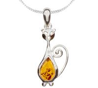 Kette mit Anhänger OSTSEE-SCHMUCK "- Katze - Silber 925/000 - Bernstein" Gr. 45, silber (silber 925, silberfarben, weiß), Schmuck_Sets, Damen, 45, Silber 925 (Sterlingsilber) (85412611-45) silber 925,