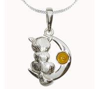 Kette mit Anhänger OSTSEE-SCHMUCK "Ostsee-Schmuck Kette mit Anhänger Katze und Mond" Gr. 50, silber (weiß, neutral), Halsketten, Damen, 50cm, Silber 925 (Sterlingsilber), L: 42, Kette mit Anhänger (88