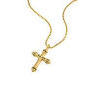 Kette mit Anhänger POLICE "Crossrange Kreuz", gold (gelbgoldfarben, schwarz), Halsketten, Herren, Edelstahl, L: 55 B: 2mm, B:2mm (85106145-0) gelbgoldfarben, schwarz
