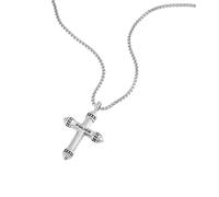Kette mit Anhänger POLICE "Crossrange Kreuz", silber (edelstahlfarben, schwarz), Halsketten, Herren, Edelstahl, L: 55 B: 2mm, B:2mm (90222428-0) edelstahlfarben, schwarz