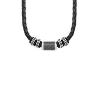 Kette mit Anhänger S.OLIVER "Hauptkollektion", schwarz (edelstahlfarben, schwarz), Halsketten, Herren, Edelstahl Leder, L: 50, Edelstahl, Leder, mit Carbon (36397857-0) edelstahlfarben, schwarz