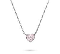 Kette mit Anhänger S.OLIVER "Heart, Herz", silberfarben, rosa, Halsketten, Mädchen, Silber 925 (Sterlingsilber), L: 36 B: 1mm, mit Zirkonia (synth.), B:1mm (51075058-0) silberfarben, rosa