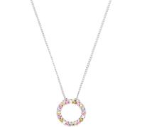 Kette mit Anhänger S.OLIVER "Kreis, Regenbogen-Optik", silber (silberfarben, kristallweiß, grün, pink, gelb, rosa, blau), Halsketten, Damen, Silber 925 (Sterlingsilber), L: 45, Kette mit Anhänger, mit