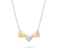 Kette mit Anhänger S.OLIVER "Tricolor Hearts, Herz", rosa (edelstahlfarben, gelbgoldfarben, roségoldfarben), Halsketten, Damen, Edelstahl, L: 45 B: 1,95mm, B:1,95mm (70968255-0) edelstahlfarben, gelbg