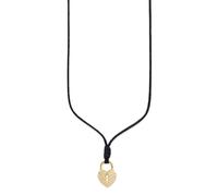 Kette mit Anhänger "Schmuck Geschenk Lederkette mit Anhänger Herz/Schloss", schwarz (gelbgoldfarben, schwarz), ANISTON JEWELRY & WATCHES, Halsketten, Damen, Lederimitat Messing, L: 90 B: 0,7mm, Lederi