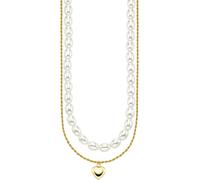Kette mit Anhänger "Schmuck Geschenk Silber 925 Halskette mit Perlen und Herzanhänger", gold (gelbgoldfarben, weiß), ANISTON JEWELRY & WATCHES, Halsketten, Damen, Perlen Silber 925 (Sterlingsilber), L