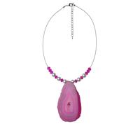 Kette mit Anhänger STEUER "Drahtcollier silberfarben Perlen weiß und Achatscheibe pink", pink, Halsketten, Damen, 58cm, Metall, L: 58, glänzend (88100156-0) pink