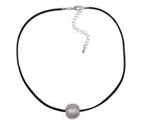 Kette mit Anhänger STEUER "Metall Gebürstet Lederband schwarz", silber (silbergrau), Halsketten, Damen, 52,5cm, Metall, L: 52,5 B: 2mm, matt, B:2mm (29382404-0) silbergrau