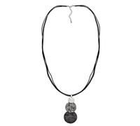 Kette mit Anhänger STEUER "Metall glanz Lederband", schwarz, Halsketten, Damen, 91,0cm, Metall, L: 91, glänzend (18802107-0) schwarz