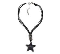 Kette mit Anhänger STEUER "Metall Stern Textilband", schwarz, Halsketten, Damen, 43,0cm, Metall, L: 43, glänzend (53210028-0) schwarz
