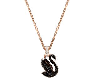 Kette mit Anhänger SWAROVSKI "Swarovski Iconic Swan", schwarz (roségoldfarben, kristallweiß, schwarz), Halsketten, Damen, Metall, L: 49, mit Emaille - mit Swarovski Kristall (93914809-0) roségoldfarbe