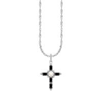 Kette mit Anhänger THOMAS SABO "Cross Romance" Gr. 45, bunt (silberfarben, weiß, schwarz), Halsketten, Damen, 45, Perlen Silber 925 (recycelt), B: 13mm, Perlen, Silber 925 (recycelt), mit Zirkonia (sy