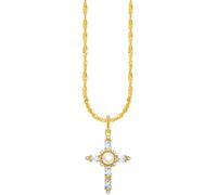 Kette mit Anhänger THOMAS SABO "Cross Romance" Gr. 45, gold (gelbgoldfarben, weiß), Halsketten, Damen, 45, Perlen Silber 925 (recycelt), B: 13mm, Perlen, Silber 925 (recycelt), mit Zirkonia (synth.) -