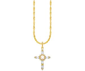 Kette mit Anhänger THOMAS SABO "Cross Romance" Gr. 45, gold (gelbgoldfarben, weiß), Halsketten, Damen, 45, Perlen Silber 925 (recycelt), B: 13mm, Perlen, Silber 925 (recycelt), mit Zirkonia (synth.) -