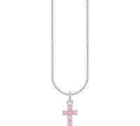 Kette mit Anhänger THOMAS SABO "Kreuz-Anhänger" Gr. 45, bunt (silberfarben, pink), Halsketten, Damen, 45, Silber 925 (recycelt), mit Zirkonia (synth.) (43123525-45) silberfarben, pink