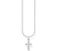 Kette mit Anhänger THOMAS SABO "Kreuz pavé" Gr. 45, silber (silberfarben, weiß), Halsketten, Damen, 45, Silber 925 (recycelt), mit Zirkonia (synth.) (62988104-45) silberfarben, weiß