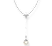 Kette mit Anhänger THOMAS SABO "Perle mit Stern silber" Gr. 45, bunt (silberfarben, weiß), Halsketten, Damen, 45, Perlen Silber 925 (recycelt), Perlen, Silber 925 (recycelt), mit Zirkonia (synth.) - m