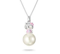 Kette mit Anhänger THOMAS SABO "THOMAS SABO ♡ Hello Kitty Kette Perle rosa" Gr. 50, silber (silberfarben, schwarz, pink, hellblau, gelb, weiß), Halsketten, Damen, 50, Metall Perlen, Metall, Perlen, mi