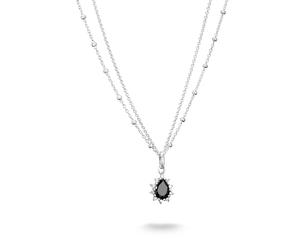 Kette mit Anhänger THOMAS SABO "True Romance Halskette Schwarzer Stein" Gr. 45, silberfarben, schwarz, kristallweiß, Halsketten, Damen, 45, Silber 925 (recycelt), B: 2,4mm, mit Zirkonia (synth.), B:2,