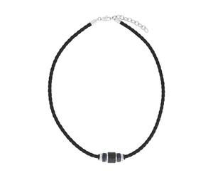 Kette mit Anhänger TOM TAILOR "Schmuck Geschenk Edelstahl Leder Kautschuk", edelstahlfarben, schwarz, blau, gunfarben, Halsketten, Herren, Edelstahl Kautschuk Leder, L: 52 B: 4mm, Edelstahl, Kautschuk