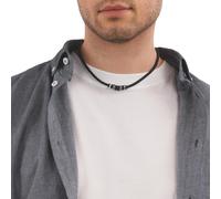 Kette mit Anhänger TOM TAILOR "Schmuck Geschenk Edelstahl Leder Kautschuk", edelstahlfarben, schwarz, Halsketten, Herren, Edelstahl Kautschuk Leder, L: 52 B: 3,8mm, Edelstahl, Kautschuk, Leder, B:3,8m