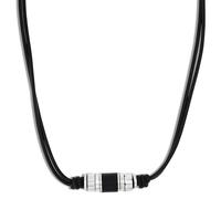 Kette mit Anhänger TOM TAILOR, schwarz (edelstahlfarben, schwarz), Halsketten, Herren, Edelstahl Leder, L: 52 B: 3,8mm, Edelstahl, Leder, B:3,8mm (19462147-0) edelstahlfarben, schwarz