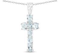Kette mit Anhänger VIRA JEWELS "925-Sterling Silber rhodiniert Glänzend Aquamarine hellblau", weiß, Halsketten, Damen, 45cm, 1,05, Silber 925 (Sterlingsilber), L: 45 B: 10mm, glänzend, B:10mm (1614074