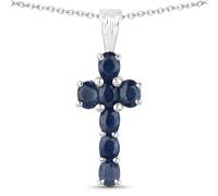 Kette mit Anhänger VIRA JEWELS "925-Sterling Silber rhodiniert Glänzend Saphir Blau", weiß, Halsketten, Damen, 45cm, 1,4, Silber 925 (Sterlingsilber), L: 45 B: 10mm, glänzend, B:10mm (41895362-0) weiß