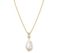 Yokoamii - Halskette Messing Zirkonia Muschelkernperle in Gelbgold Ketten Damen