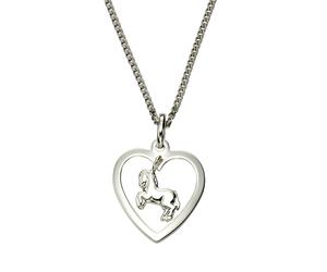 Kette mit Anhänger ZEEME "Silber 925 mit Herz und Pferde-Anhänger 45cm lang", weiß, Halsketten, Damen, 45cm, Silber 925 (Sterlingsilber), L: 45 B: 14mm, glänzend, B:14mm (715723-0) weiß