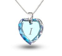 Kette mit Buchstaben personalisierter Swarovski Elements Herz Anhänger mit Gravur und 925 Silberkette Buchstabe I
