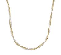 Kette ohne Anhänger AMOR, gelbgoldfarben, weiß, Halsketten, Damen, Edelstahl Perlen, L: 45 B: 3mm, Edelstahl, Perlen, mit Wachsperle, B:3mm (77218746-0) gelbgoldfarben, weiß