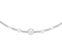 JEWELS BY LEONARDO Halskette Elsana, kurze Kette aus silberfarbenem Edelstahl, Imitationsperlen in Weiß, Creme und Hellgrau, 45-50 cm Länge, Schmuck Geschenk, 024333