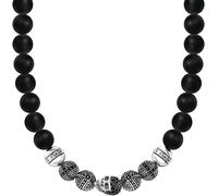 Kette ohne Anhänger THOMAS SABO "Obsidian Kette Totenkopf-Design & Kreuze Beadskette" Gr. 70, silber (silberfarben, schwarz), Halsketten, Herren, 70, Silber 925 (recycelt), Kette ohne Anhänger, mit Zi