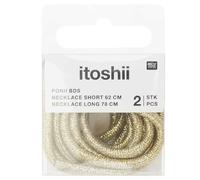 Ketten 2er Set, Itoshii Ponii, Schnürsenkel-Style, 62 cm und 78 cm (Gold glitzernd)