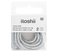 Ketten 2er Set, Itoshii Ponii, Schnürsenkel-Style, 62 cm und 78 cm (Silber glitzernd)