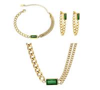KBRPEY Ketten Schmuck Set Goldkette Ohrringe Halskette 3 Stück Grüner Zirkonia Damen Schmuck Set Zartes Damenschmuck Zubehör Schmuckset Mädchen für Freundin Mutter Tochter Geschenk