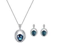 Ketten Set Damen Mode Frauen Kristall Ohrringe Anhänger Halskette Set Silberlot Für Schmuck (Sky Blue, One Size)