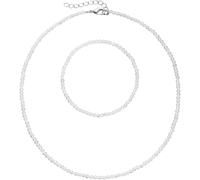 Ketten und Armband Set FIRETTI "Multipack Schmuck Geschenk Armkette Halskette", silber (silberfarben, kristallweiß, kristallweiß), Schmuck_Sets, Damen, Elasthan, Messing, Polyester, facettierte Edelst