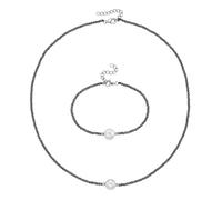 Ketten und Armband Set FIRETTI "Multipack Schmuck Geschenk Silber 925 Armkette Halskette", silber (silberfarben, anthrazit, weiß, anthrazit), Schmuck_Sets, Damen, Perlen, Silber 925 (Sterlingsilber),