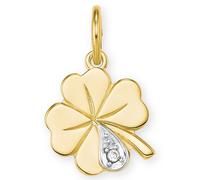 Kettenanhänger AMOR "Kleeblatt", gold (gelbgoldfarben, weißgoldfarben, wweiß), Schmuckanhänger, Damen, Diamanten Gelbgold 585, 0,59 g, Diamanten, Gelbgold 585, Kettenanhänger, mit Diamant (52632820-0)