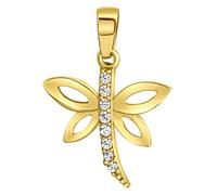 Kettenanhänger FIRETTI "Schmuck Geschenk Gold 375 Halsschmuck Anhänger Halskette Libelle", gold (gelbgoldfarben, kristallweiß, kristallweiß), Schmuckanhänger, Damen, Gelbgold 375, 0,45 g, Kettenanhäng