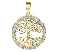 Kettenanhänger FIRETTI "Schmuck Geschenk Gold 375 Halsschmuck Anhänger Lebensbaum", gold (gelbgoldfarben, kristallweiß, kristallweiß), Schmuckanhänger, Damen, Gelbgold 375, 1,07 g, Kettenanhänger, mit