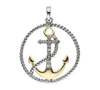 Kettenanhänger JOBO "Anhänger Anker 23 mm", goldfarben, weiß, Schmuckanhänger, Damen, Silber 925 (Sterlingsilber), Kettenanhänger, 925 Silber bicolor vergoldet mit 13 Zirkonia (24211412-0) goldfarben,
