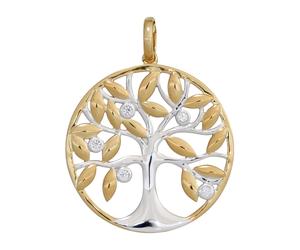 Kettenanhänger JOBO "Anhänger Baum", gelb (gelbgold 585), Schmuckanhänger, Damen, P1 = bei 10-facher Vergrößerung erkennbare Einschlüsse, Diamanten Gelbgold 585, Diamanten, Gelbgold 585, Kettenanhänge