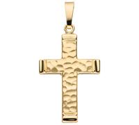Kettenanhänger JOBO "Anhänger Kreuz", gelb (gelbgold 375), Schmuckanhänger, Damen, Gelbgold 375, Kettenanhänger, 375 Gold gehämmert 30 mm (39788954-0) gelbgold 375