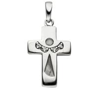 Kettenanhänger JOBO "Anhänger Kreuz mit Schutzengel", silber (silber 925, weiß), Schmuckanhänger, Damen, Silber 925 (Sterlingsilber), Kettenanhänger, 925 Silber mit Zirkonia (31735200-0) silber 925, w