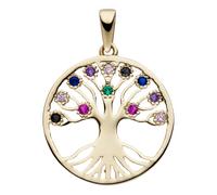 Kettenanhänger JOBO "Anhänger Lebensbaum", gold (gelbgold 333, mehrfarbig), Schmuckanhänger, Damen, Gelbgold 333, Kettenanhänger, 333 Gold mit 12 bunten Zirkonia (26644207-0) gelbgold 333, mehrfarbig