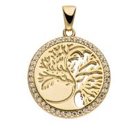 Kettenanhänger JOBO "Anhänger Lebensbaum rund 18 mm", gelbgold 333, weiß, Schmuckanhänger, Damen, Gelbgold 333, Kettenanhänger, 8 Karat 333 Gold mit 42 Zirkonia (63576507-0) gelbgold 333, weiß