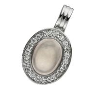 Kettenanhänger JOBO "Anhänger oval 18 mm", silber 925, rosa, Schmuckanhänger, Damen, Silber 925 (Sterlingsilber), Kettenanhänger, 925 Silber rhodiniert mit Rosenquarz und 22 Zirkonia (12747449-0) silb